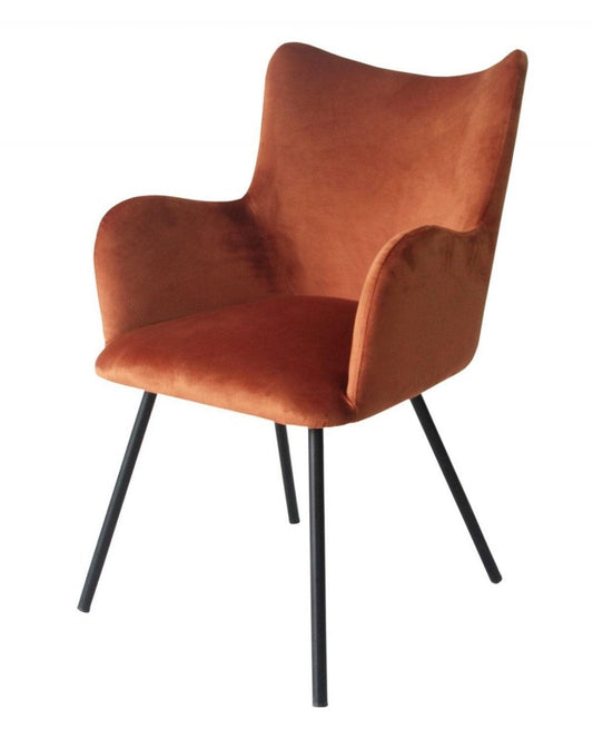 Rust Orange Curvy Velvet and Black Modern Dining Chair - AFS