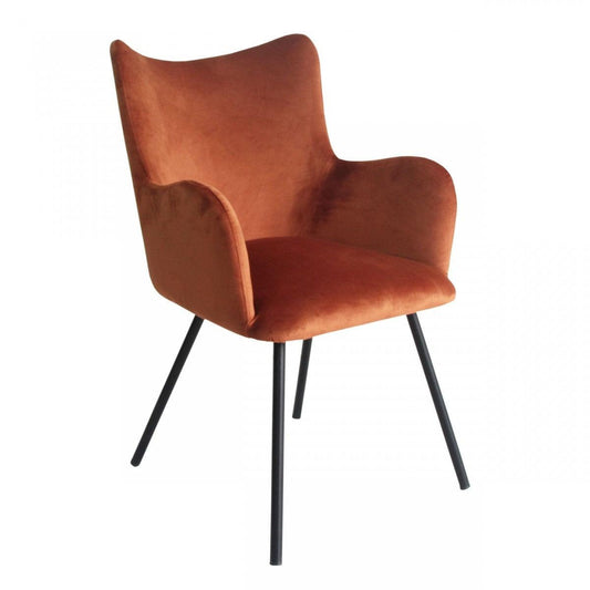 Rust Orange Curvy Velvet and Black Modern Dining Chair - AFS