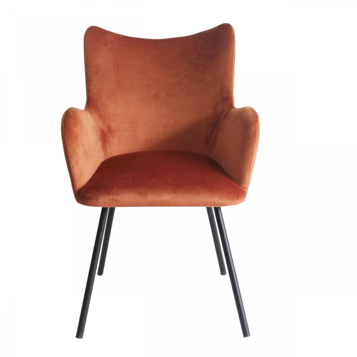 Rust Orange Curvy Velvet and Black Modern Dining Chair - AFS