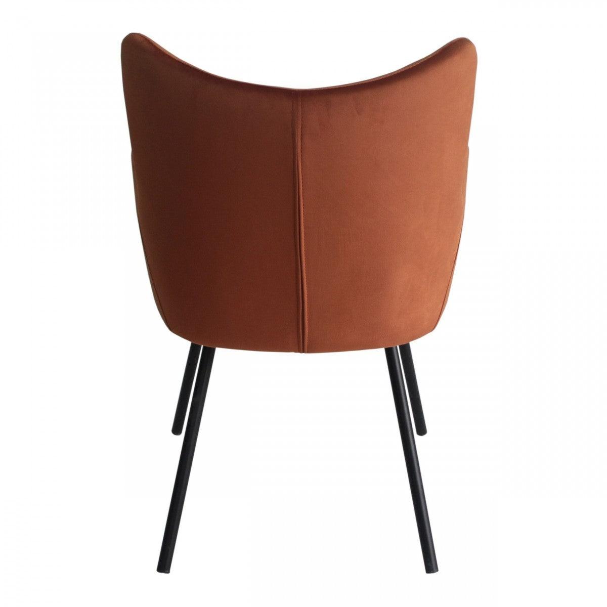 Rust Orange Curvy Velvet and Black Modern Dining Chair - AFS