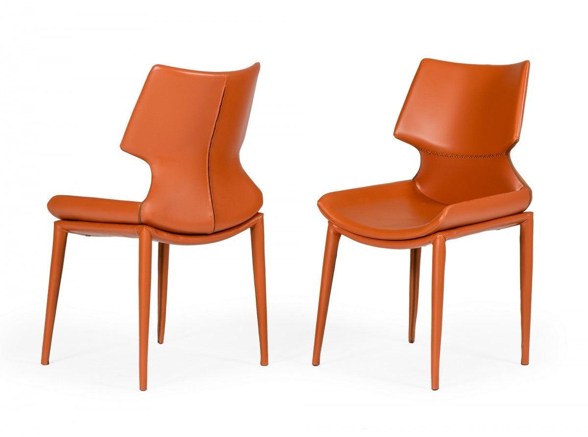 Set of Two Cognac Faux Leather Wrapped Dining Chairs - AFS