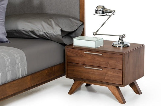 Modern Walnut Brown Nightstand with Two Drawers - AFS