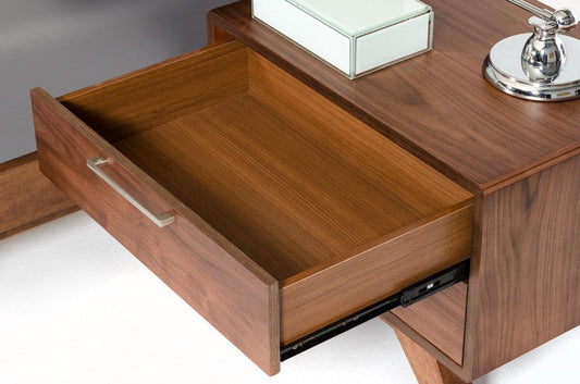 Modern Walnut Brown Nightstand with Two Drawers - AFS