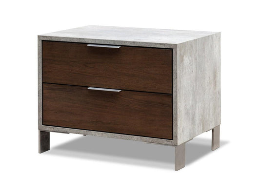 Modern Dark Walnut and Concrete Nightstand with Two Drawers - AFS