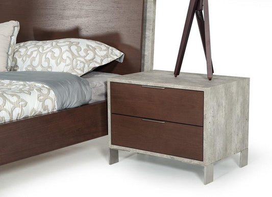 Modern Dark Walnut and Concrete Nightstand with Two Drawers - AFS