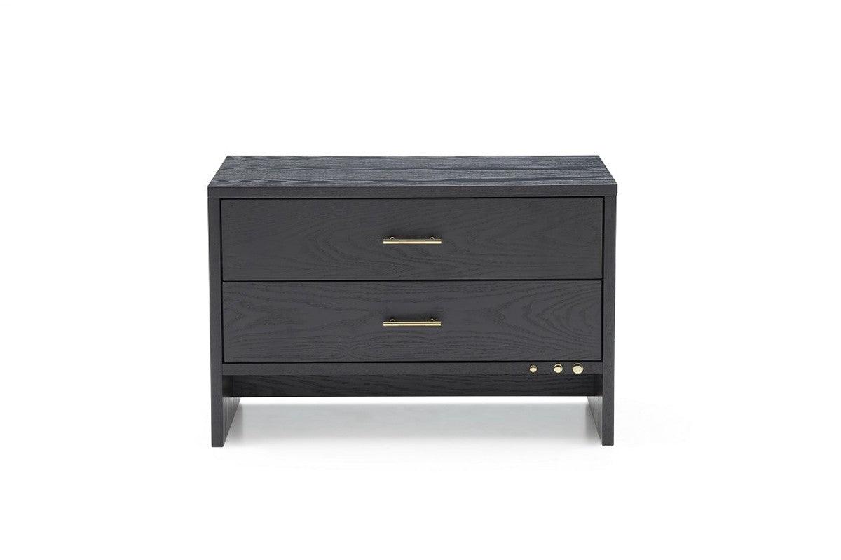 Modern Dark Gray Ash Nightstand with Two Drawers - AFS