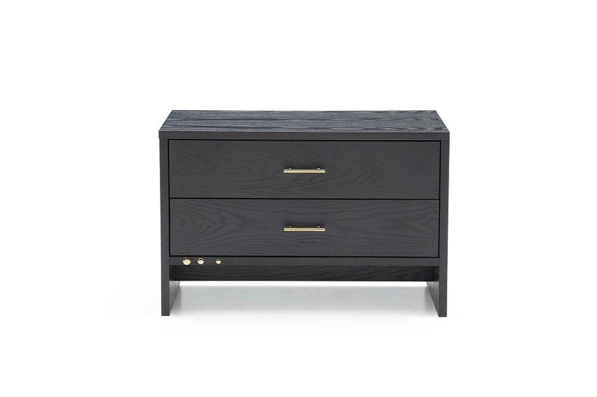 Modern Dark Gray Ash Nightstand with Two Drawers - AFS