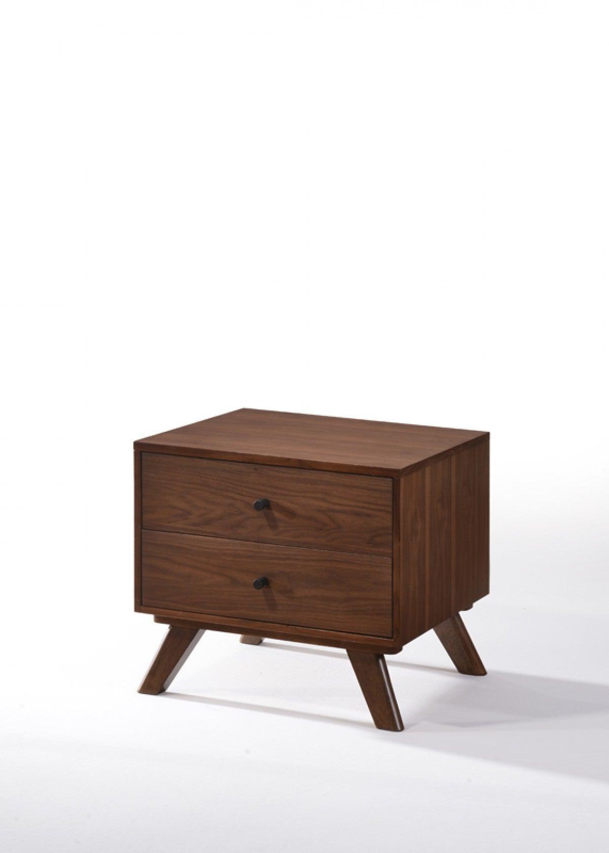 Mid Century Classic Box Shaped Walnut Nightstand with Two Drawers - AFS