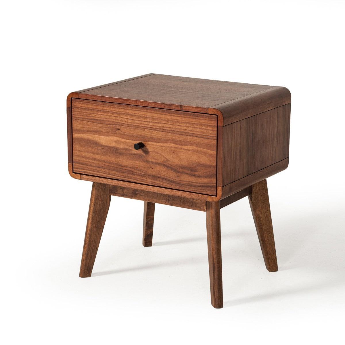 Modern Mid Century Walnut Nightstand with Single Drawer - AFS