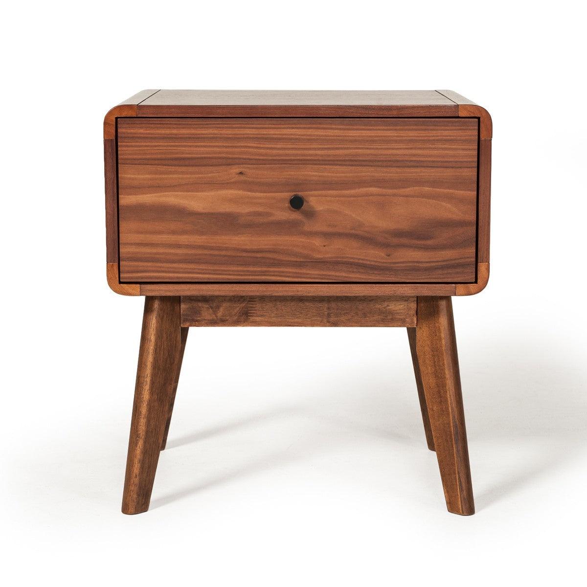 Modern Mid Century Walnut Nightstand with Single Drawer - AFS