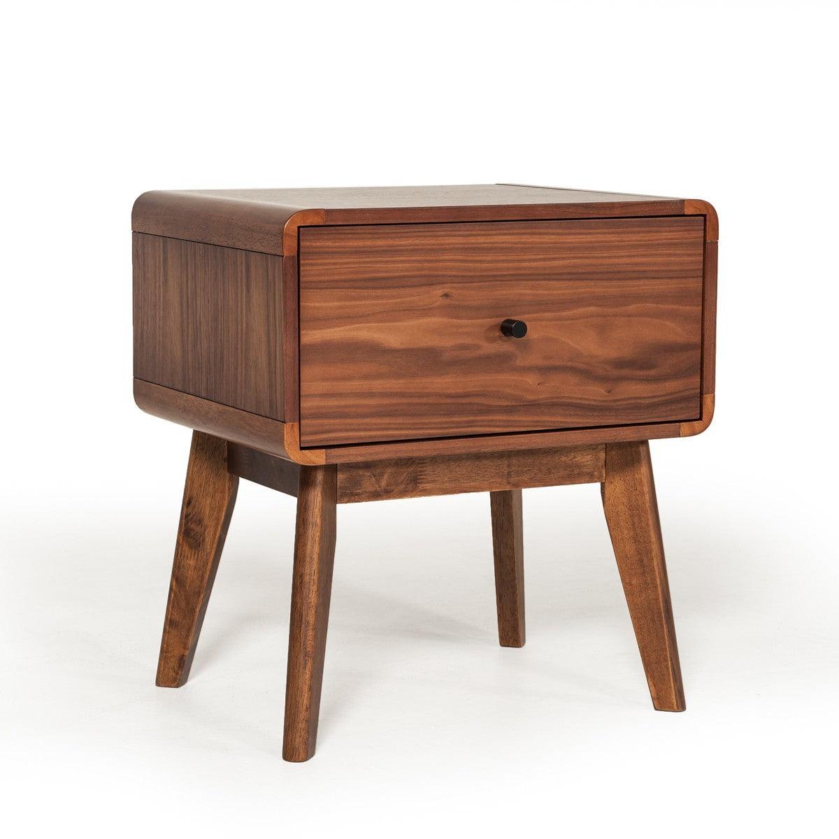 Modern Mid Century Walnut Nightstand with Single Drawer - AFS