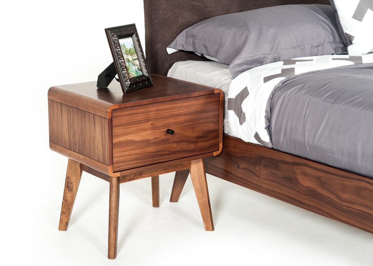 Modern Mid Century Walnut Nightstand with Single Drawer - AFS