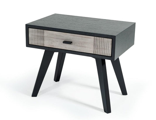 Black and Gray Contemporary Wooden Nightstand with Single Drawer - AFS