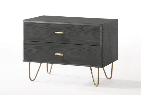 Contemporary Gray and Gold Nightstand with Two Drawers - AFS