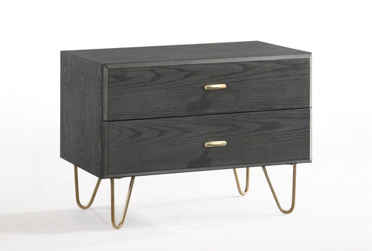 Contemporary Gray and Gold Nightstand with Two Drawers - AFS