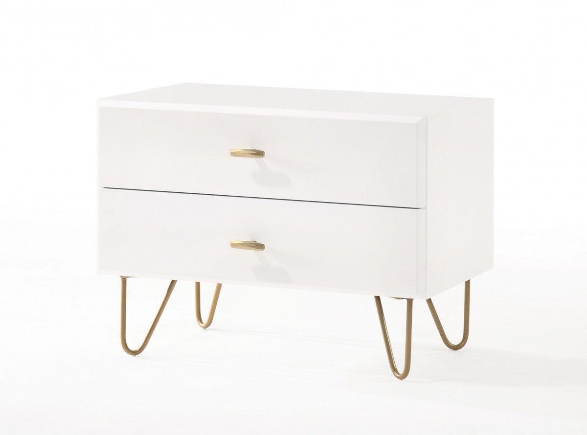 Contemporary White and Gold Nightstand with Two Drawers - AFS