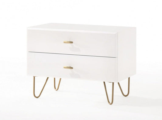 Contemporary White and Gold Nightstand with Two Drawers - AFS