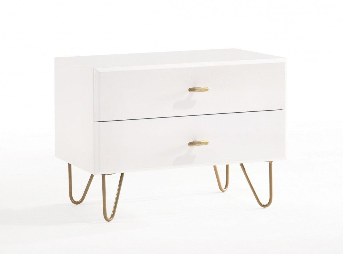 Contemporary White and Gold Nightstand with Two Drawers - AFS