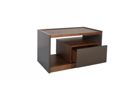 Modern Walnut Nightstand with Drawer Box and Shelf - AFS