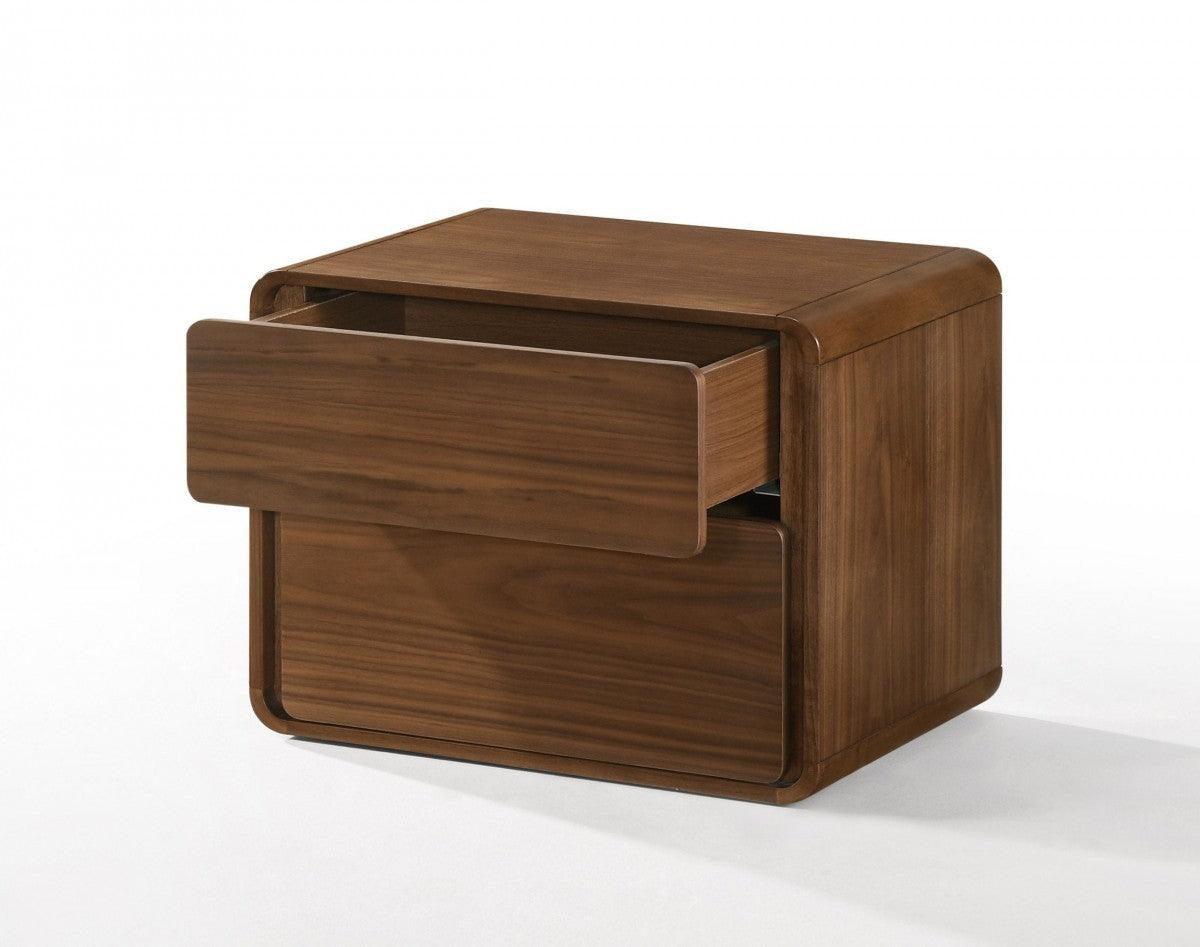 Modern Walnut Brown Nightstand with Two Drawers - AFS