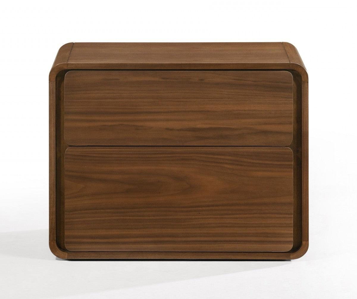 Modern Walnut Brown Nightstand with Two Drawers - AFS