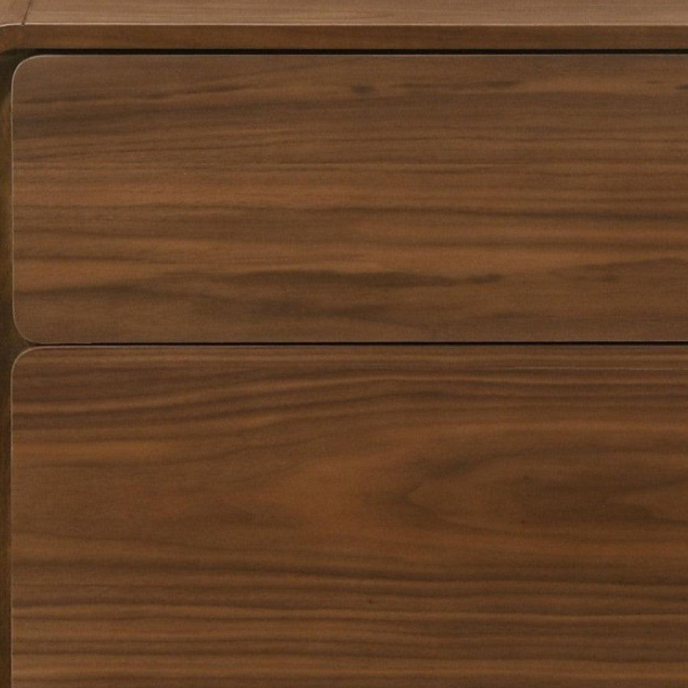 Modern Walnut Brown Nightstand with Two Drawers - AFS