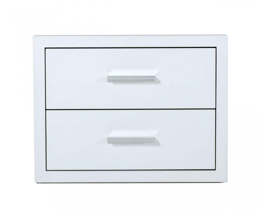 Modern Glossy White Box Nightstand with Two Drawers - AFS