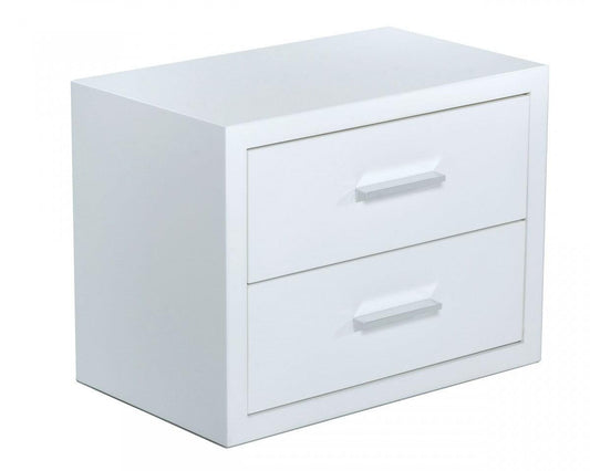 Modern Glossy White Box Nightstand with Two Drawers - AFS