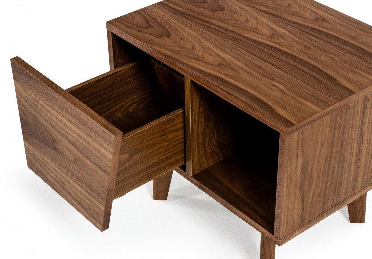 Mid Century Walnut Light Brown Nightstand with One Drawer and One Shelf - AFS