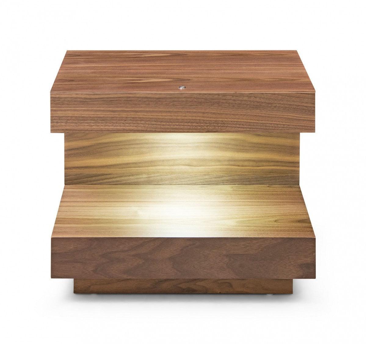 Contemporary LED Lit Walnut Nightstand with One Drawer - AFS