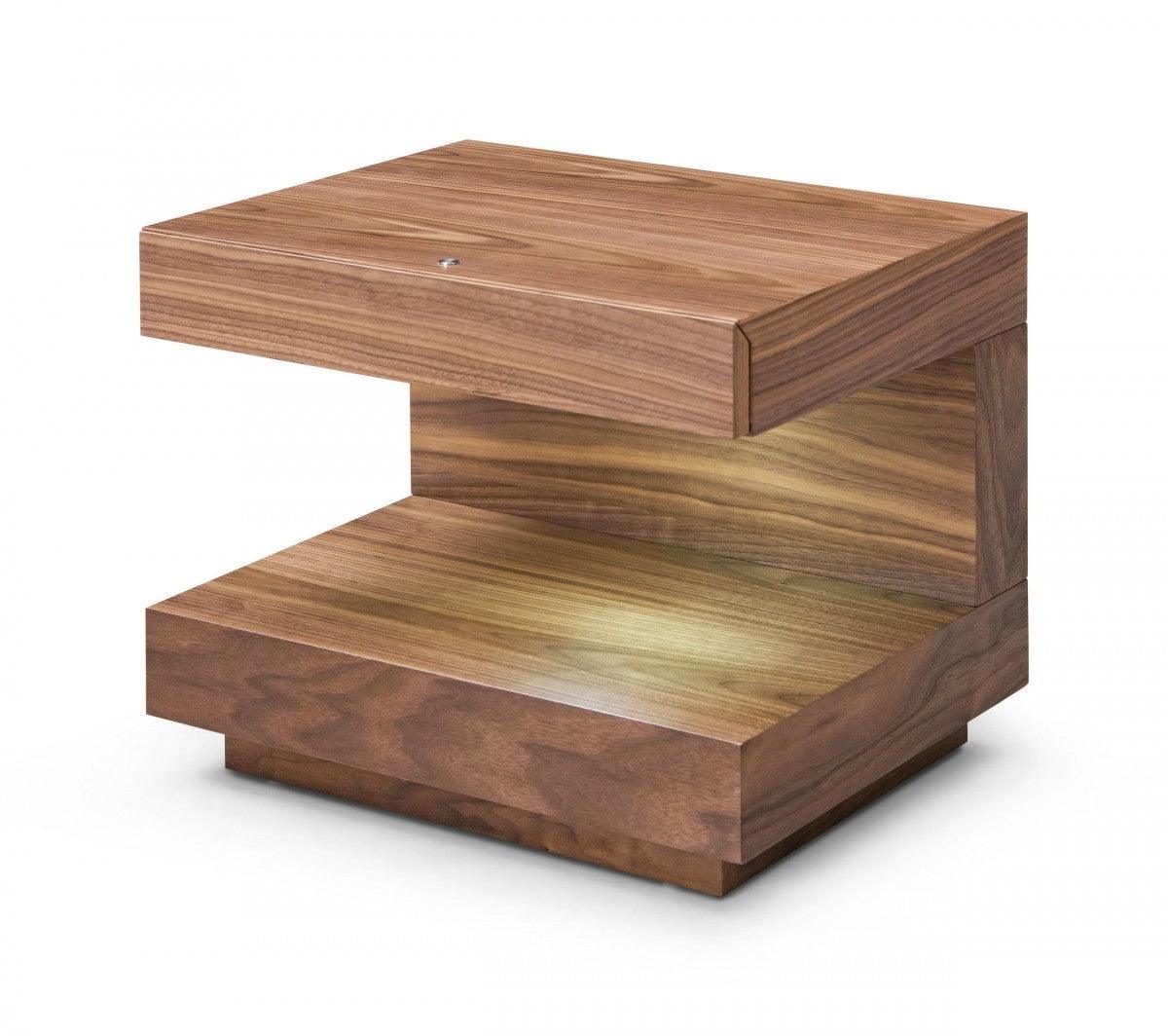 Contemporary LED Lit Walnut Nightstand with One Drawer - AFS