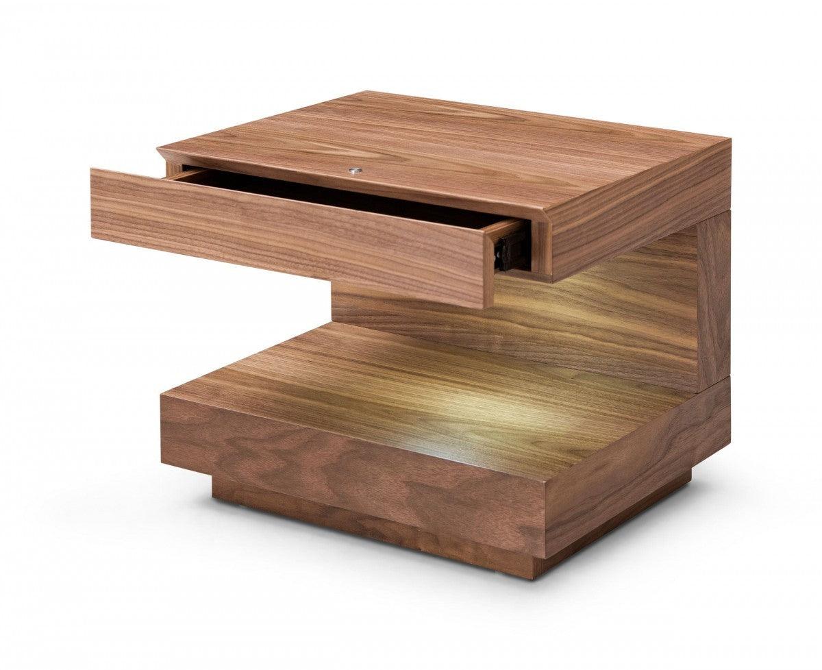 Contemporary LED Lit Walnut Nightstand with One Drawer - AFS