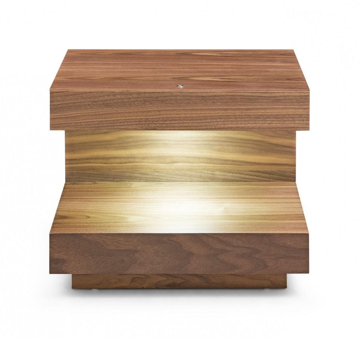 Contemporary LED Lit Walnut Nightstand with One Drawer - AFS