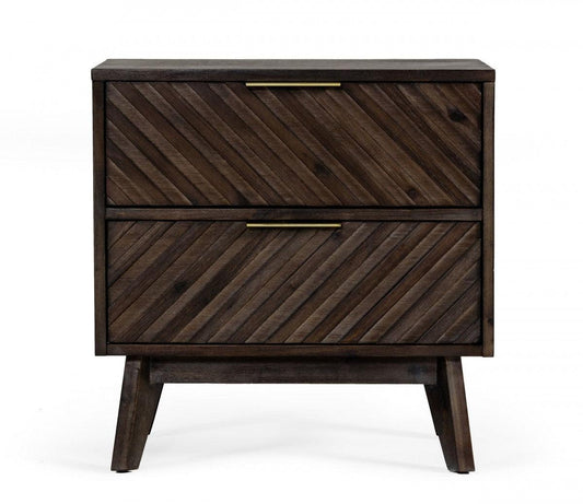 Classic Chevron Dark Brown Nightstand with Two Drawers - AFS