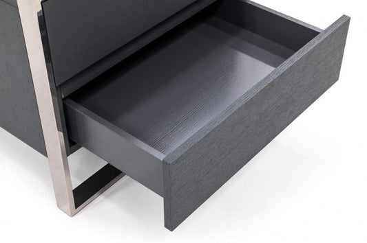 Modern Gray and Stainless Steel Nightstand With Two Drawers - AFS