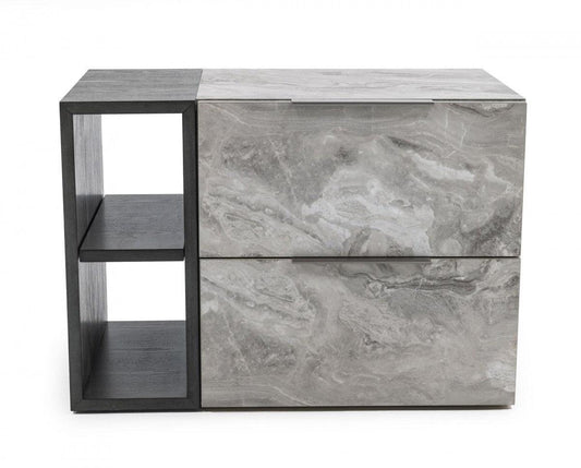 Contempo Gray Faux Marble and Gray Two Drawer Nightstand - AFS