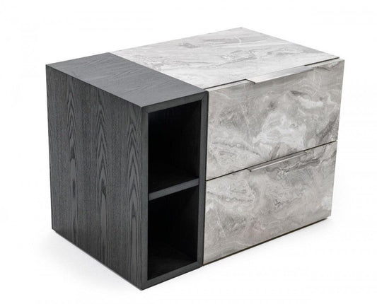 Contempo Gray Faux Marble and Gray Two Drawer Nightstand - AFS