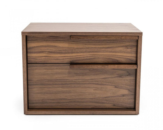 Modern Light Brown Walnut Nightstand with Two drawers - AFS