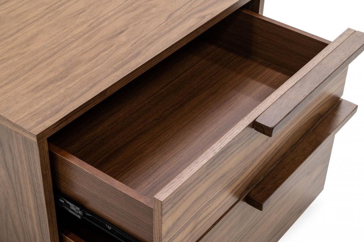 Modern Light Brown Walnut Nightstand with Two drawers - AFS
