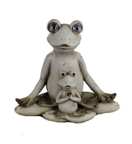 16" Antiqued White Pair of Yoga Frogs Solar Outdoor Statue - AFS