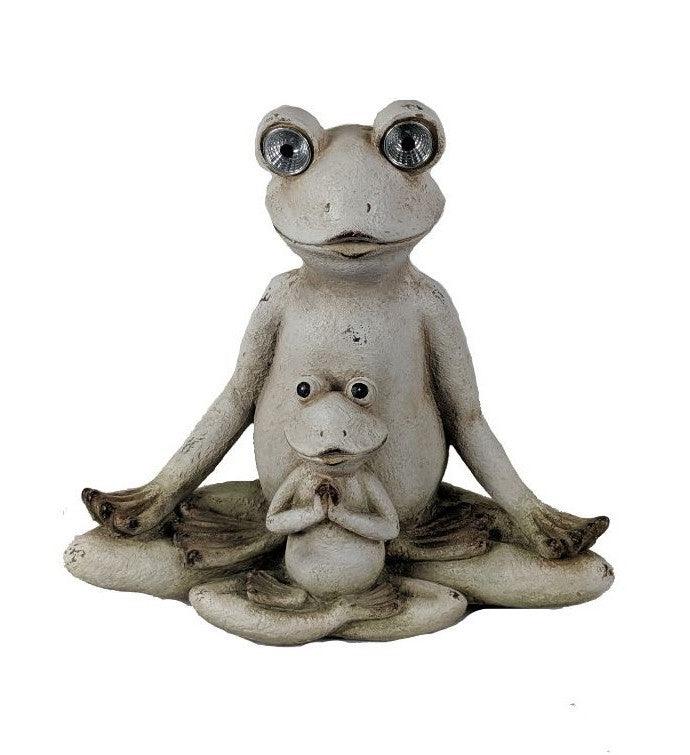 16" Antiqued White Pair of Yoga Frogs Solar Outdoor Statue - AFS