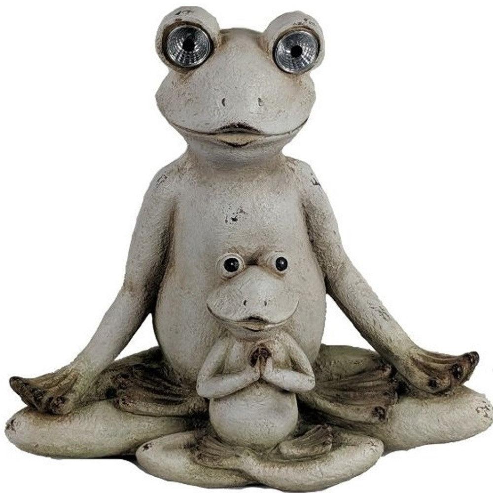 16" Antiqued White Pair of Yoga Frogs Solar Outdoor Statue - AFS