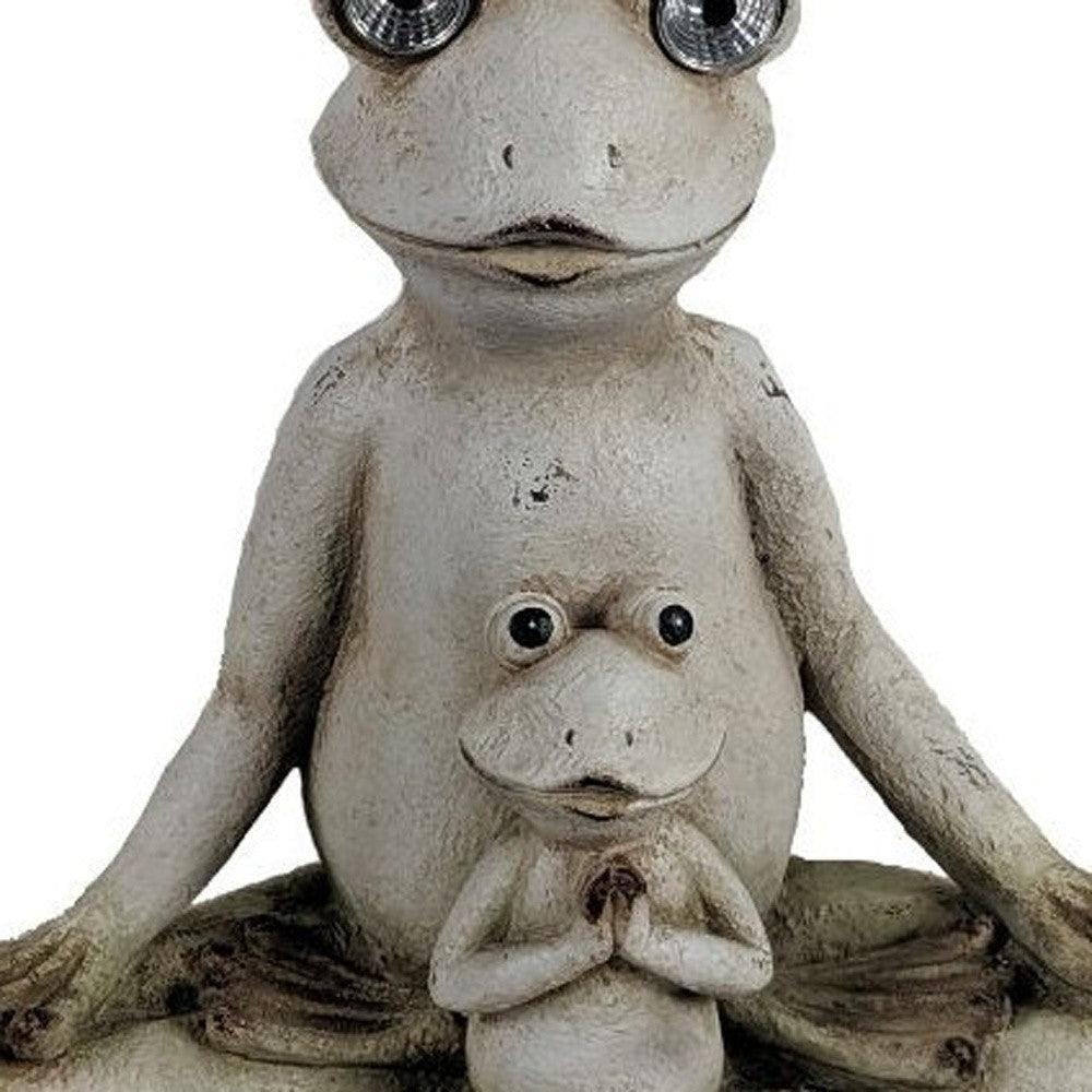 16" Antiqued White Pair of Yoga Frogs Solar Outdoor Statue - AFS