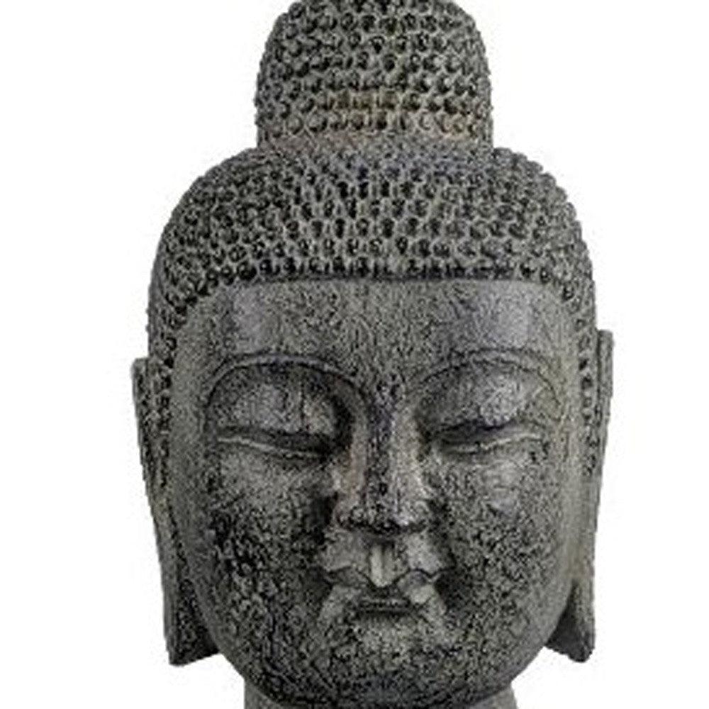 18" Classic Charcoal Budha Head Indoor Outdoor Statue - AFS