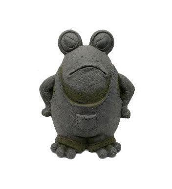 14" Gray Grumpy Frog Garden Statue - AFS