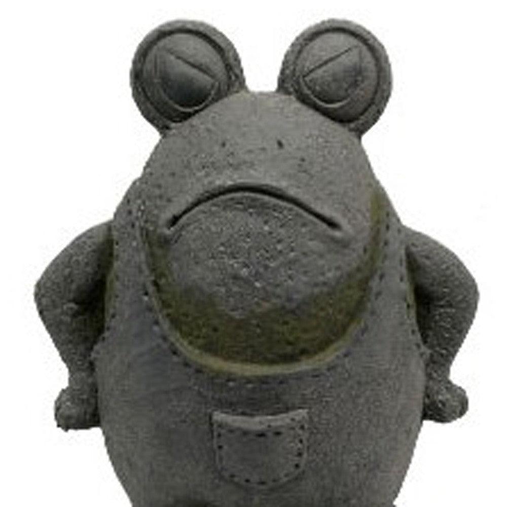 14" Gray Grumpy Frog Garden Statue - AFS