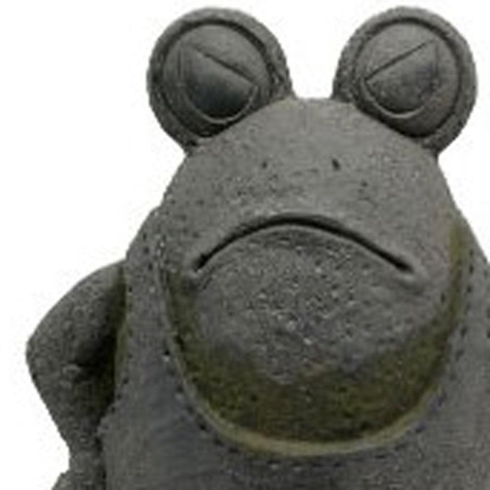 14" Gray Grumpy Frog Garden Statue - AFS