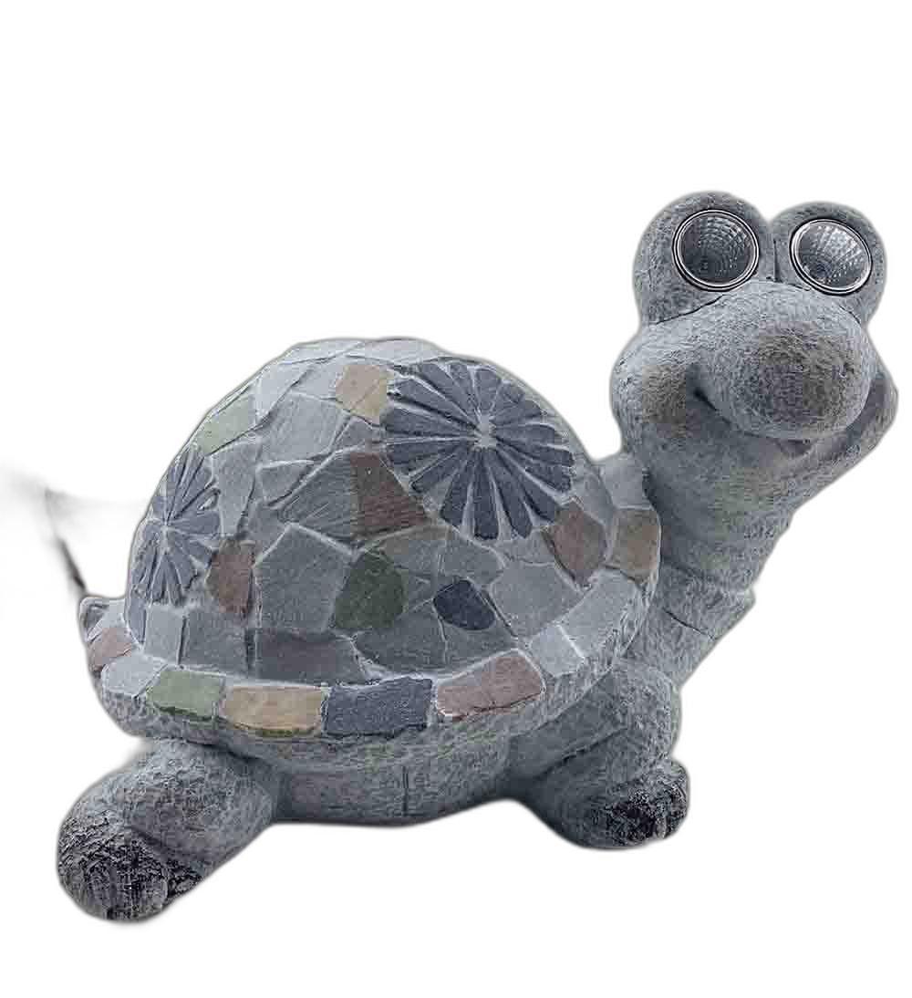 10" Gray Happy Turtle Mosaic Tile with Solar Eyes Indoor Outdoor - AFS