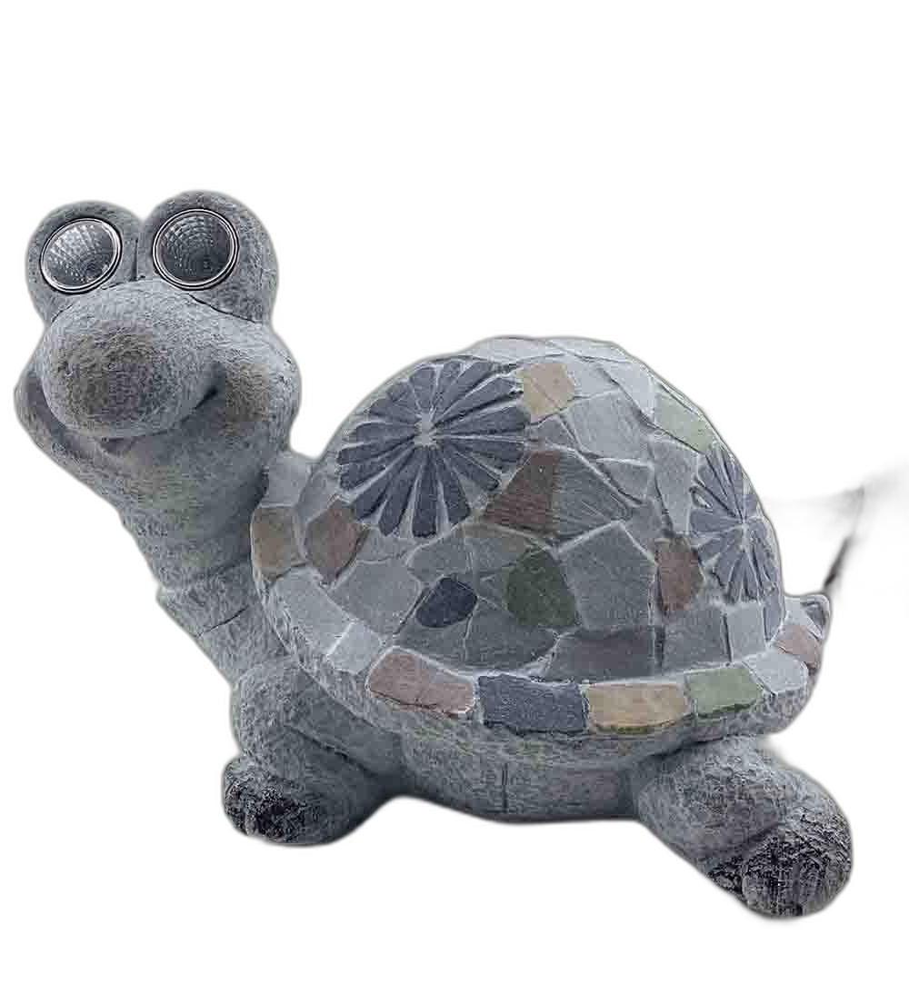 10" Gray Happy Turtle Mosaic Tile with Solar Eyes Indoor Outdoor - AFS