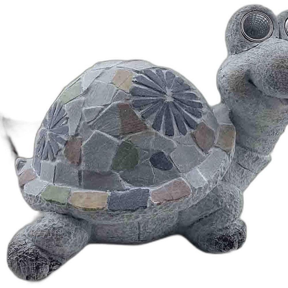 10" Gray Happy Turtle Mosaic Tile with Solar Eyes Indoor Outdoor - AFS